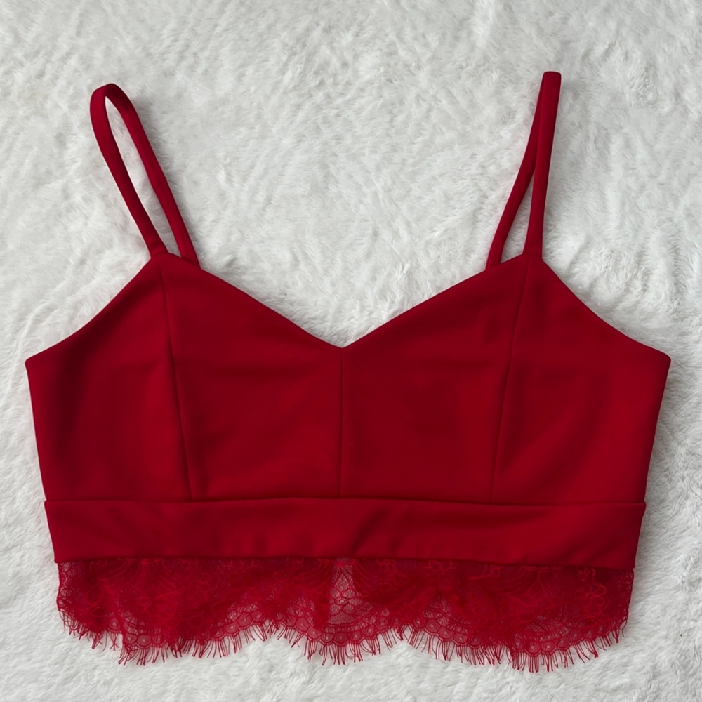 Express Red Lace Trim Crop Top Bralette – Size L